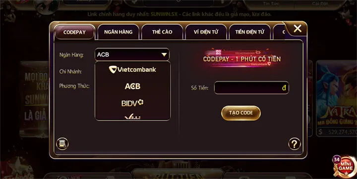 Cách thức nạp tiền tại Sunwin như thế nào?